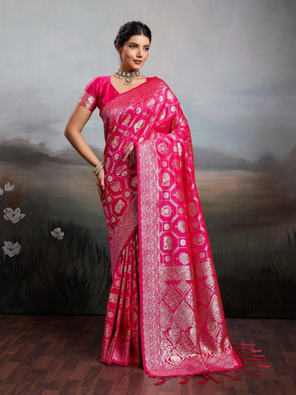 Pink Silk Blend Handloom Saree | EZB SI04 SURJW2006 - EZBER