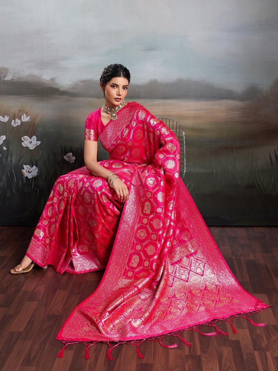 Pink Silk Blend Handloom Saree | EZB SI04 SURJW2006 - EZBER
