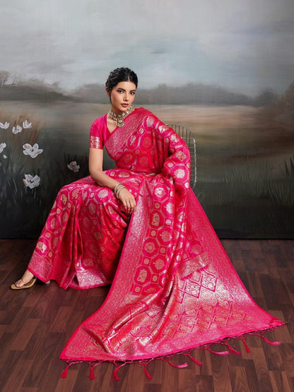 Pink Silk Blend Handloom Saree | EZB SI04 SURJW2006 - EZBER
