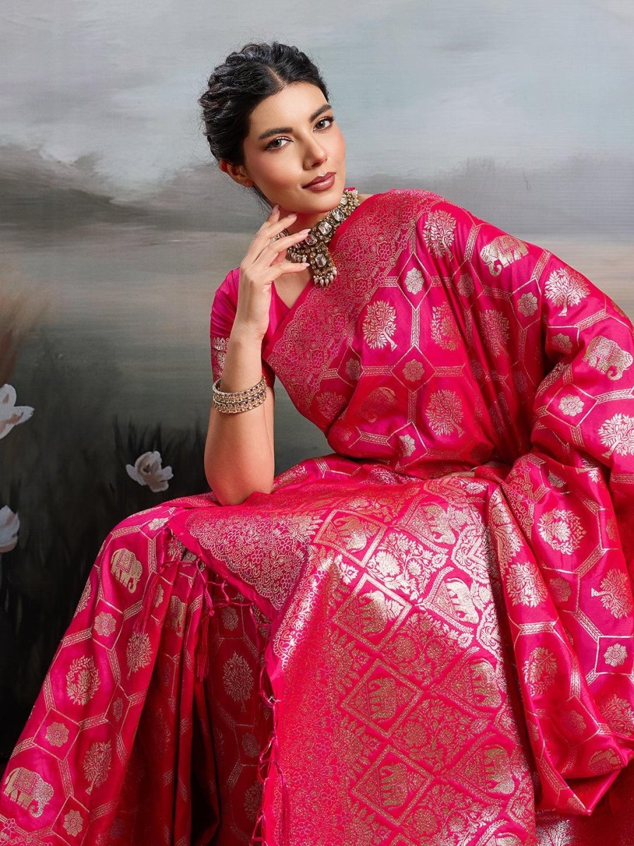 Pink Silk Blend Handloom Saree | EZB SI04 SURJW2006 - EZBER