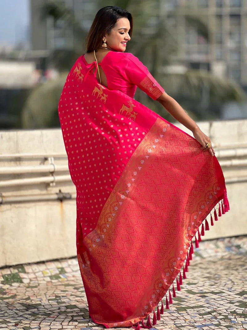 Pink Silk Blend Saree With Blouse Piece - EZBER