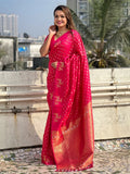 Pink Silk Blend Saree With Blouse Piece - EZBER