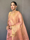 Pink Silk Festive Wear Saree With Blouse Piece - EZBER