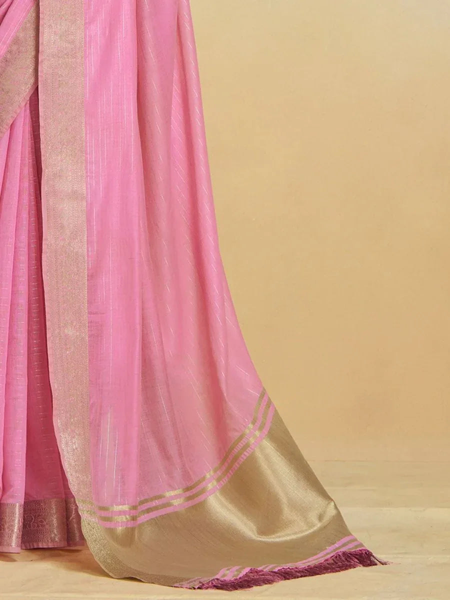 Pink Silk Festive Wear Saree With Blouse Piece - EZBER
