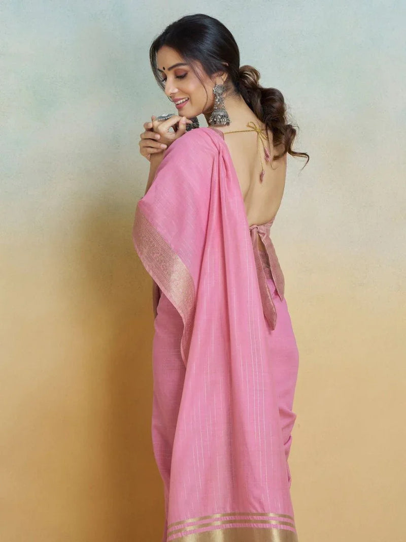 Pink Silk Festive Wear Saree With Blouse Piece - EZBER