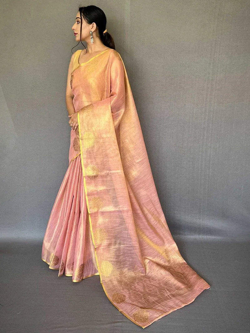 Pink Silk Festive Wear Saree With Blouse Piece - EZBER