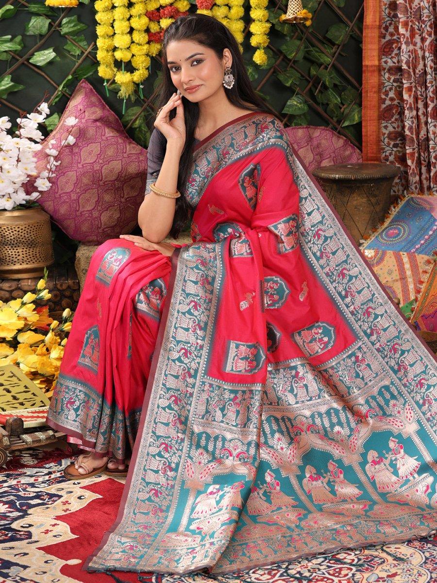 Pink Silk Saree With Blouse Piece - EZBER