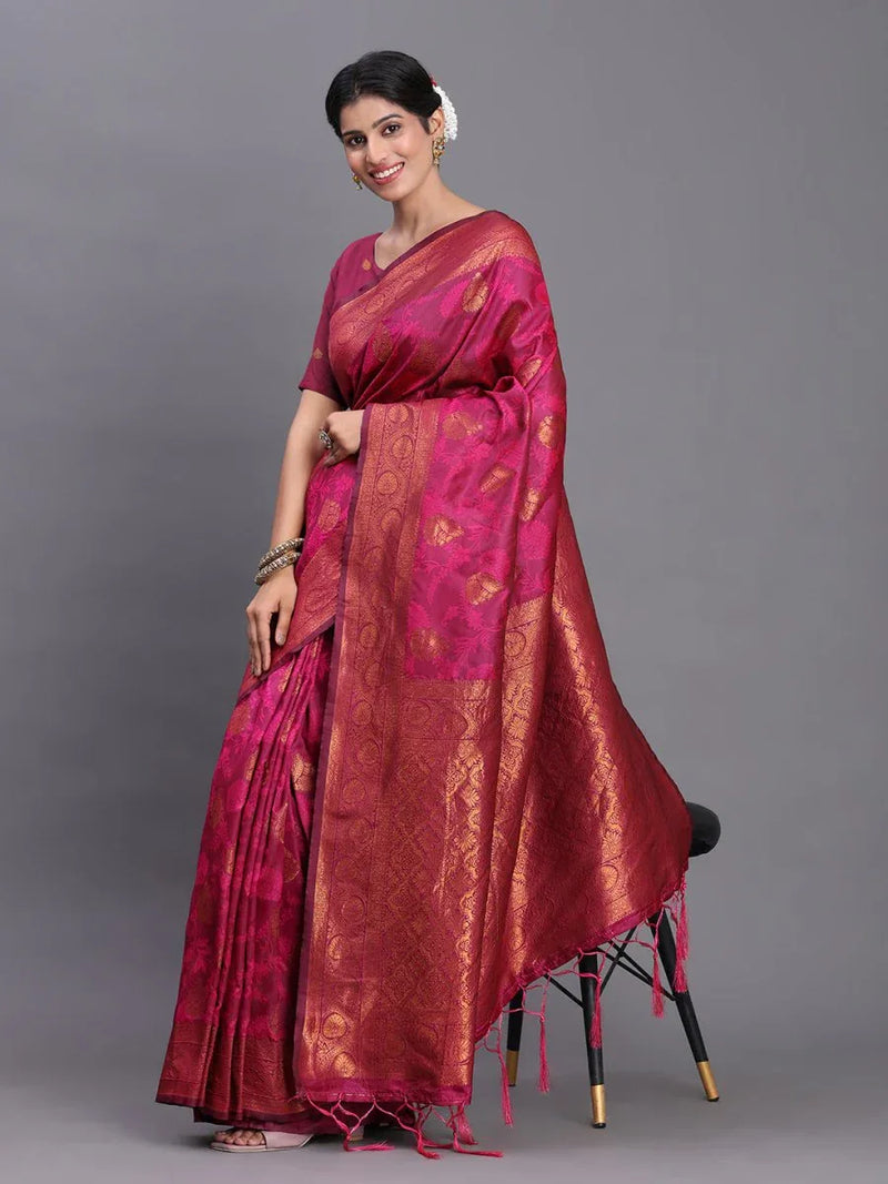 Pink Silk Saree With Blouse Piece - EZBER