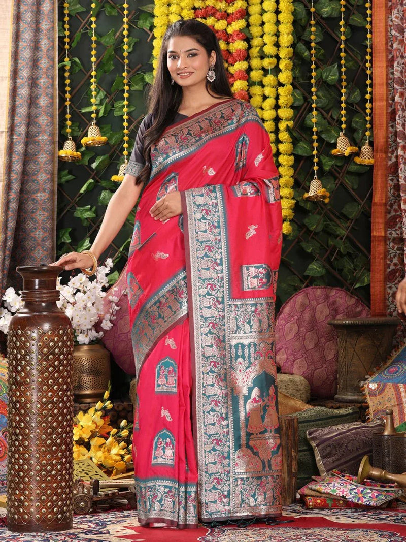 Pink Silk Saree With Blouse Piece - EZBER