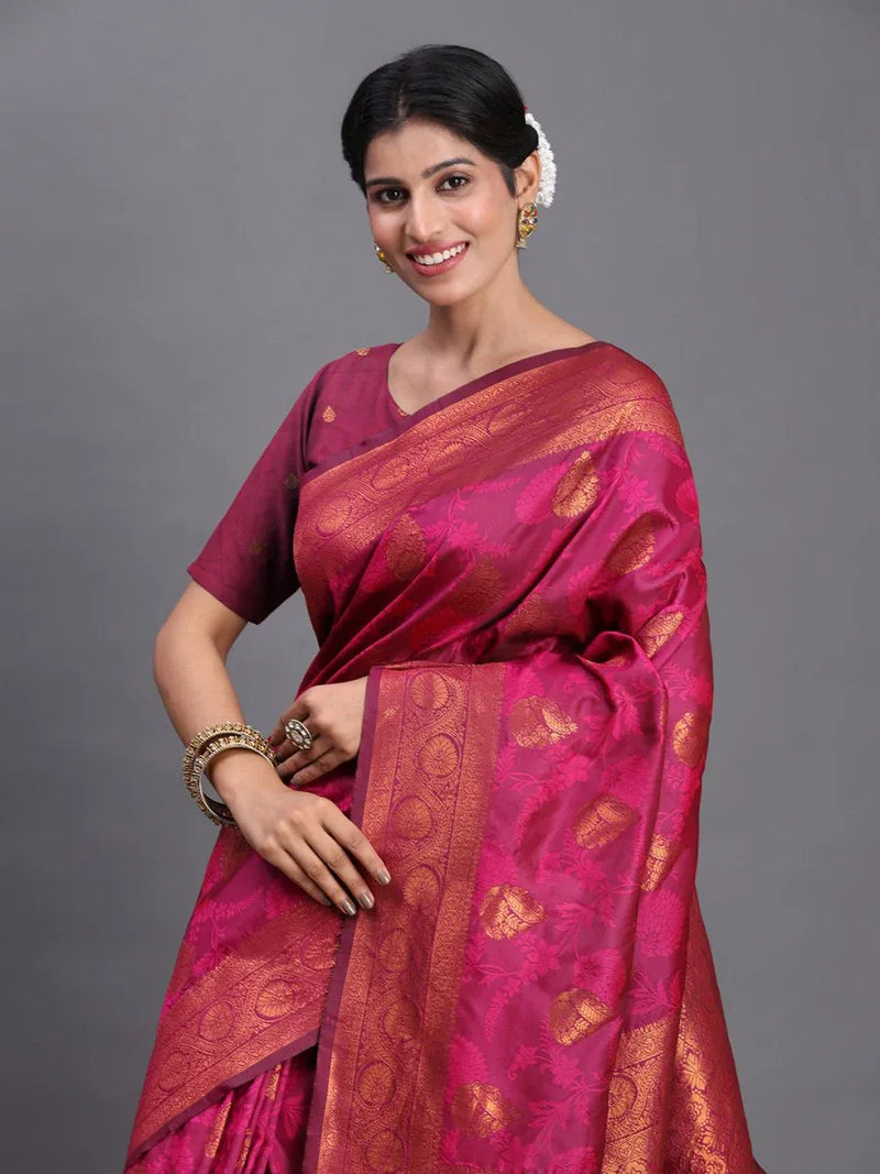 Pink Silk Saree With Blouse Piece - EZBER