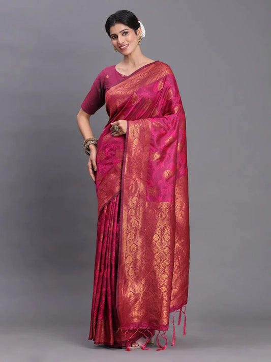 Pink Silk Saree With Blouse Piece - EZBER