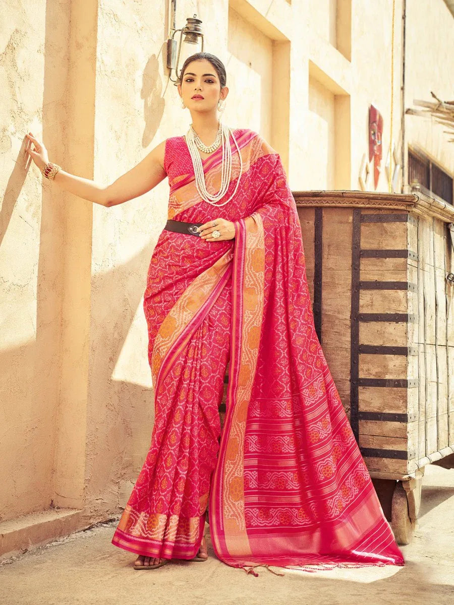 Pink Soft Silk Festive Wear Saree With Blouse Piece - EZBER