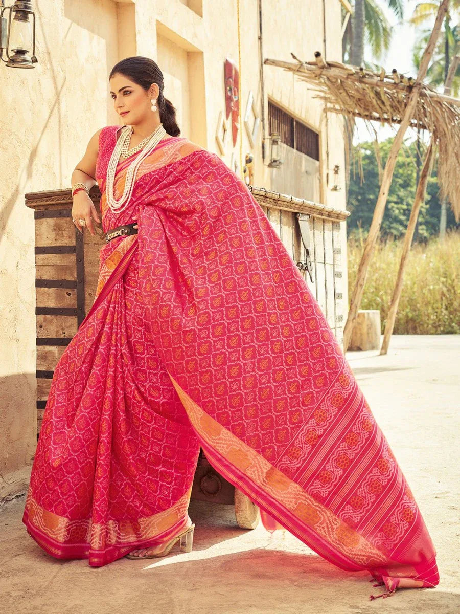 Pink Soft Silk Festive Wear Saree With Blouse Piece - EZBER