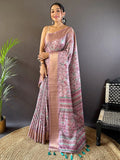 Pink Tussar Silk Saree With Blouse Piece - EZBER