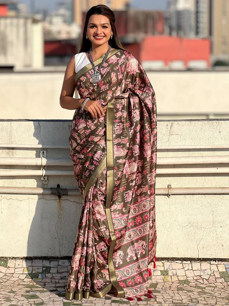 Pink Tussar Silk Saree With Blouse Piece - EZBER