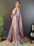 Pink Tussar Silk Saree With Blouse Piece - EZBER