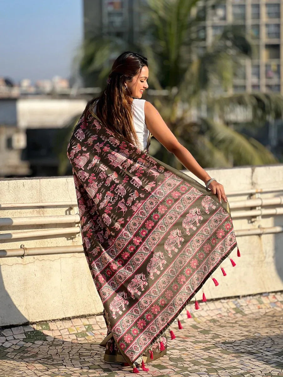 Pink Tussar Silk Saree With Blouse Piece - EZBER