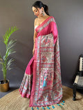 Pink Tussar Silk Saree With Blouse Piece - EZBER