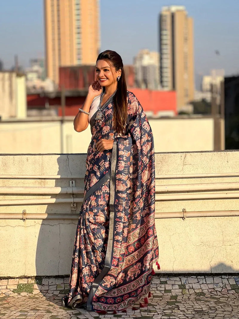 Pink Tussar Silk Saree With Blouse Piece - EZBER