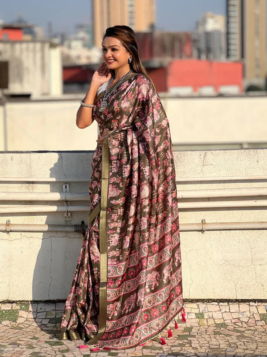 Pink Tussar Silk Saree With Blouse Piece - EZBER