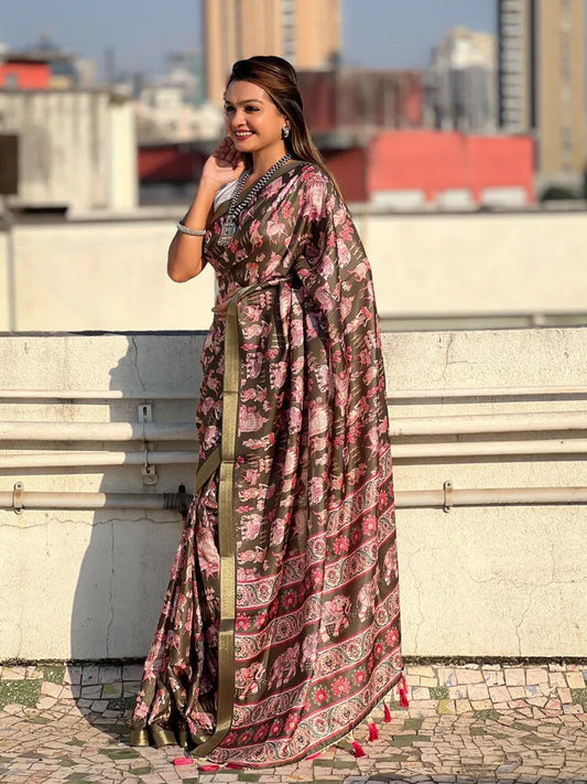 Pink Tussar Silk Saree With Blouse Piece - EZBER