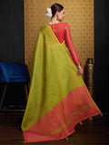 Pista Linen Festive Wear Saree With Blouse Piece - EZBER