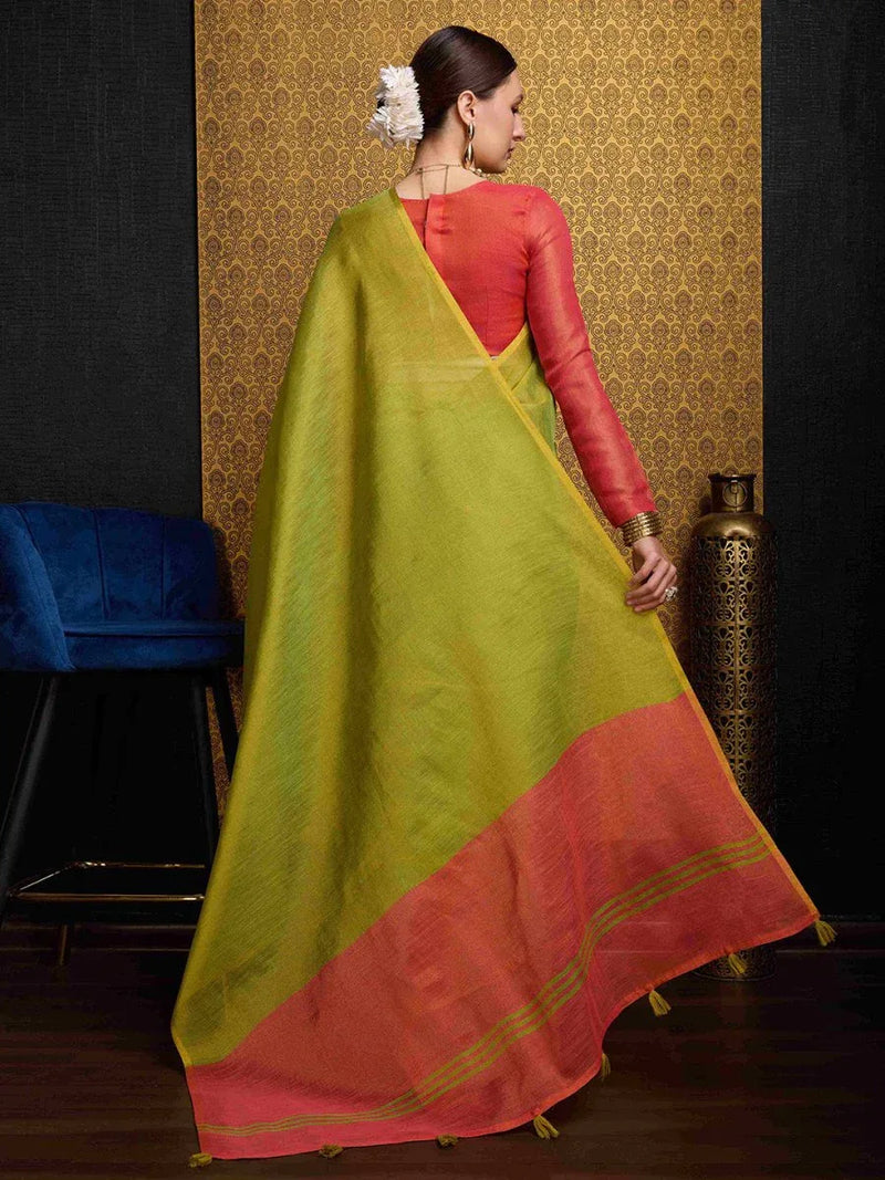 Pista Linen Festive Wear Saree With Blouse Piece - EZBER