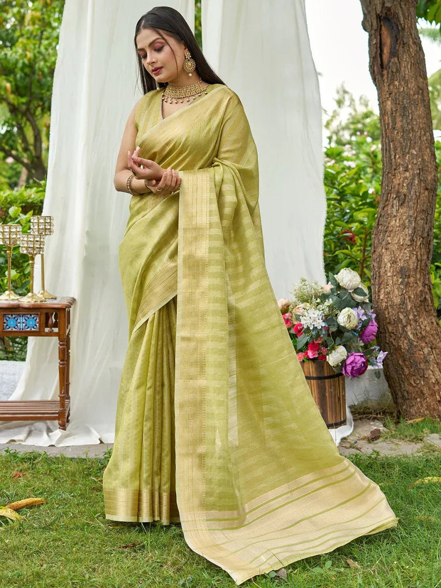 Pista Organza Saree With Blouse Piece - EZBER
