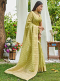 Pista Organza Saree With Blouse Piece - EZBER