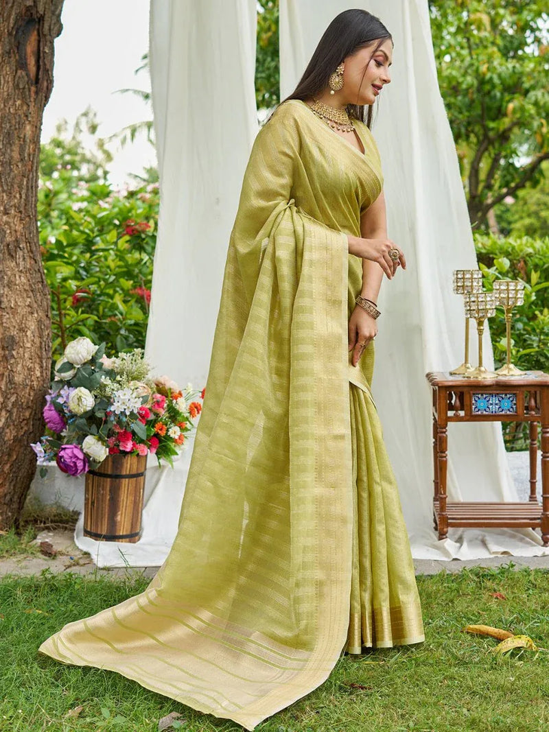 Pista Organza Saree With Blouse Piece - EZBER