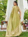 Pista Organza Saree With Blouse Piece - EZBER