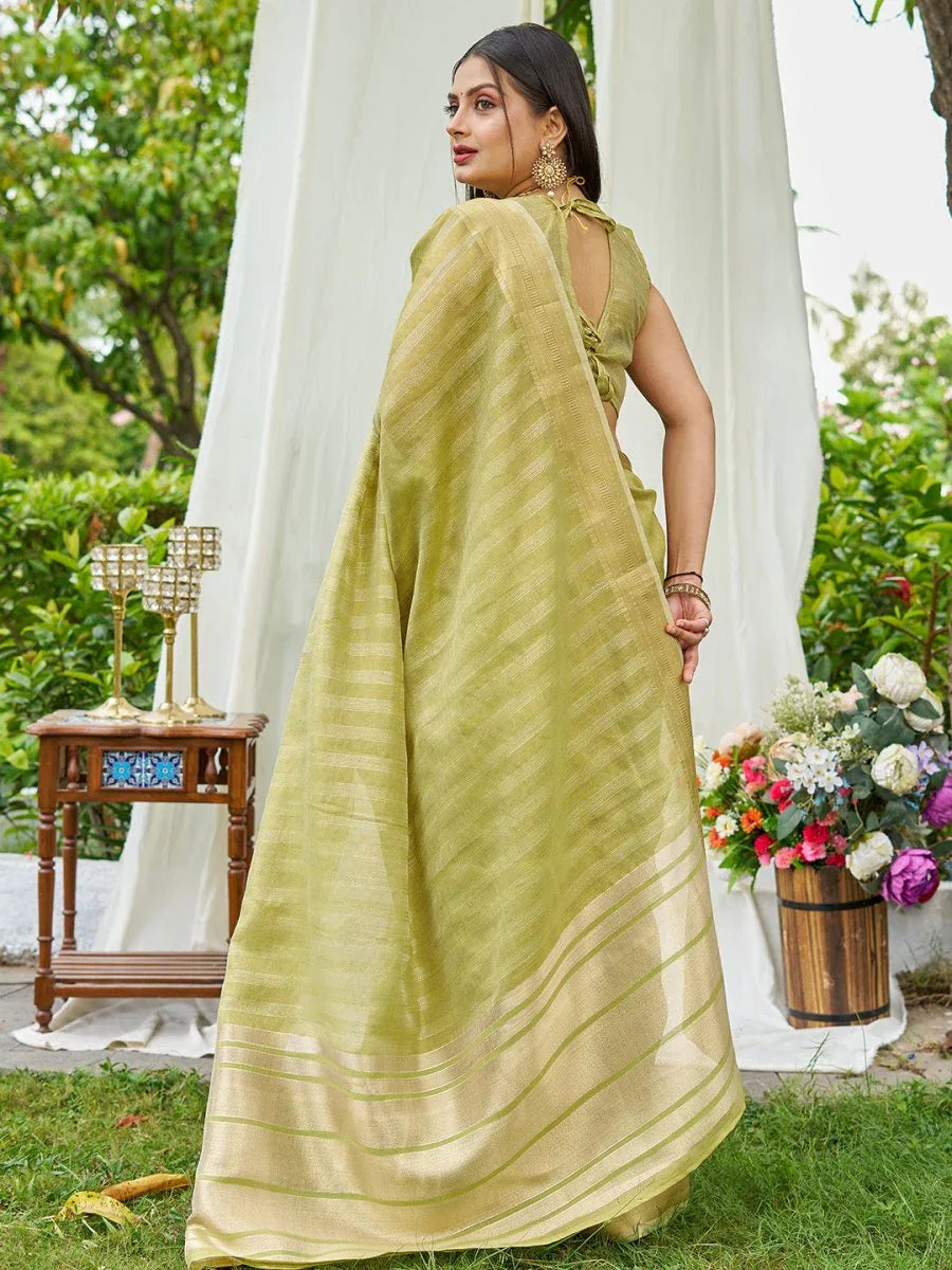 Pista Organza Saree With Blouse Piece - EZBER