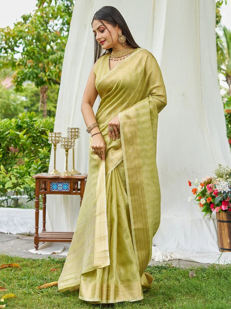 Pista Organza Saree With Blouse Piece - EZBER