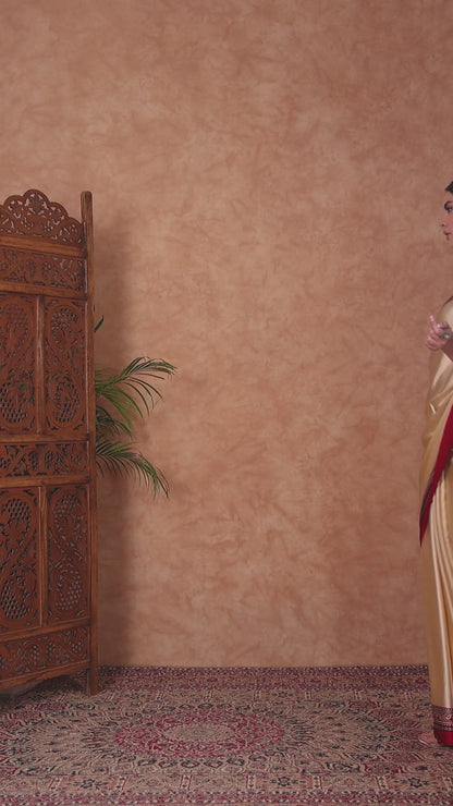 Red Semi Modal Ajrakh Print Saree | EZB GF02 LUX 21003