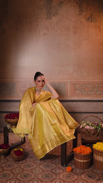 YELLOW GOLD & YELLOW GOLD Kanchivaram Silk Kanjeevaram Saree | EZB SI04 SUMUS1007