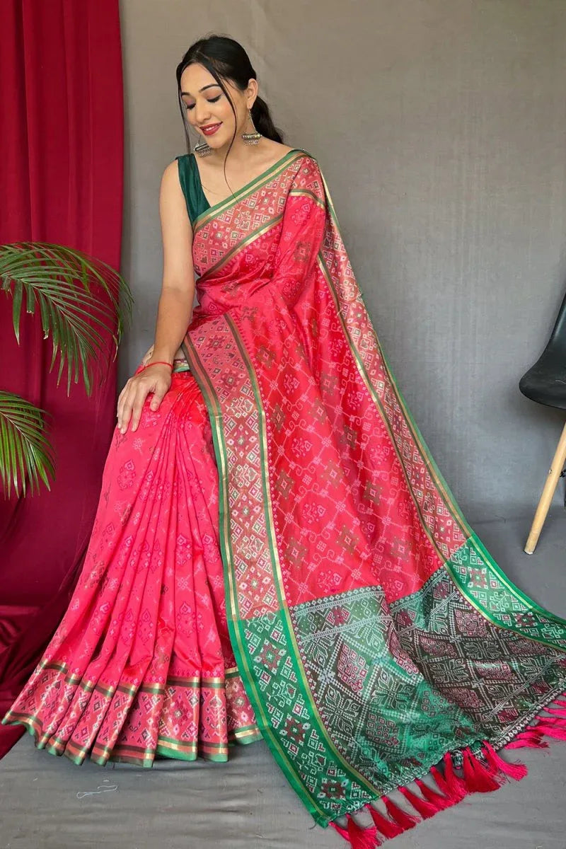 Punch Pink Patola Saree - EZBER