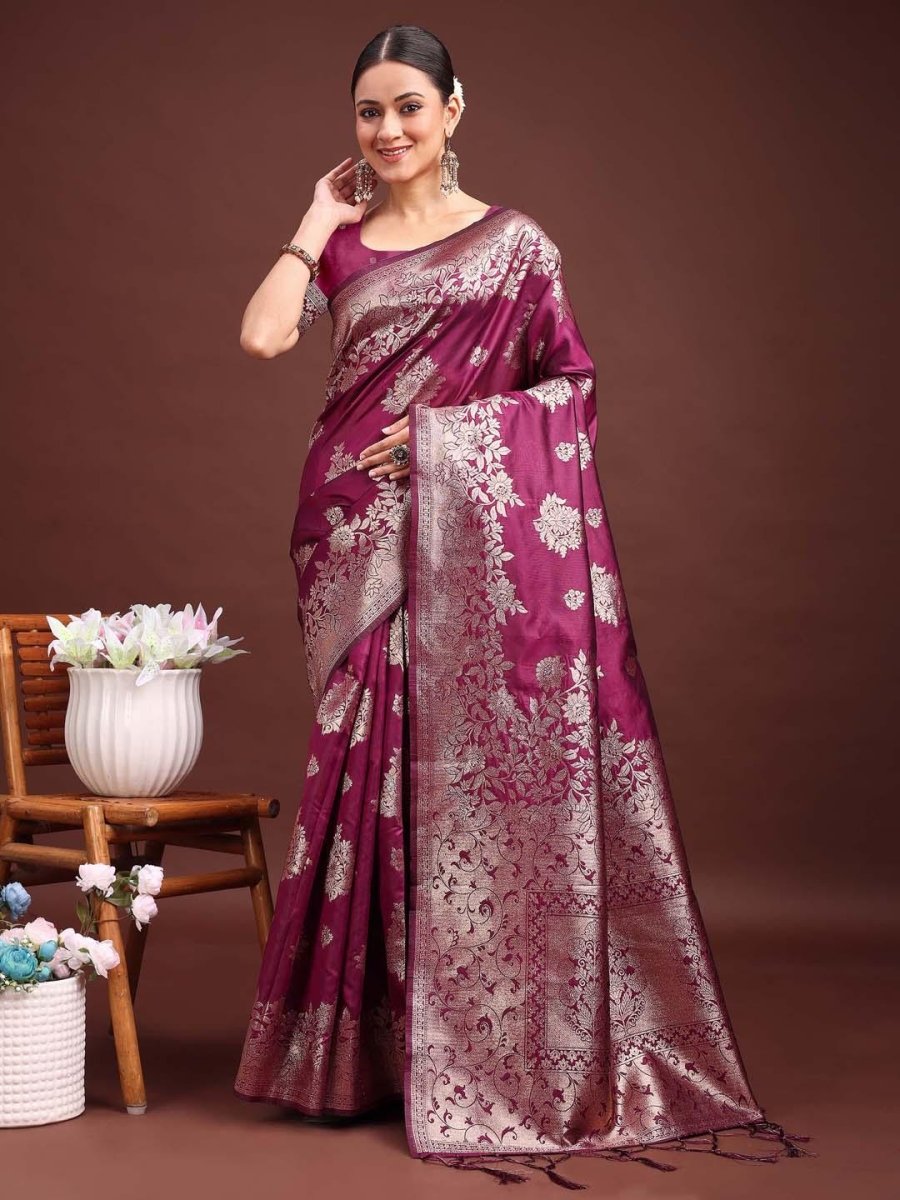 Purple Banarasi Silk Brocade Saree | EZB SI04 ASSIL1002 - EZBER