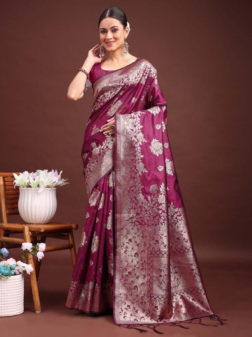 Purple Banarasi Silk Brocade Saree | EZB SI04 ASSIL1002 - EZBER
