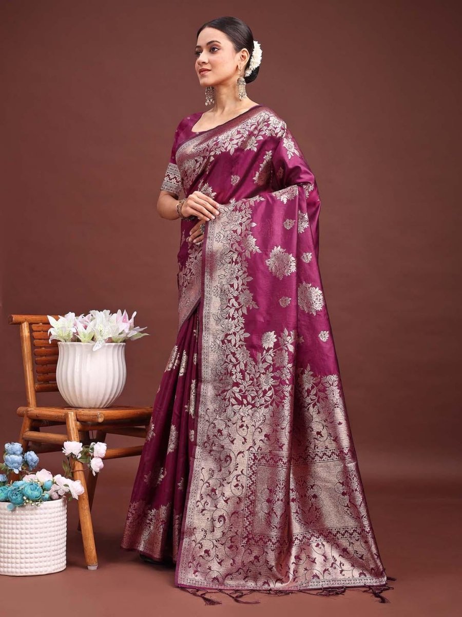 Purple Banarasi Silk Brocade Saree | EZB SI04 ASSIL1002 - EZBER