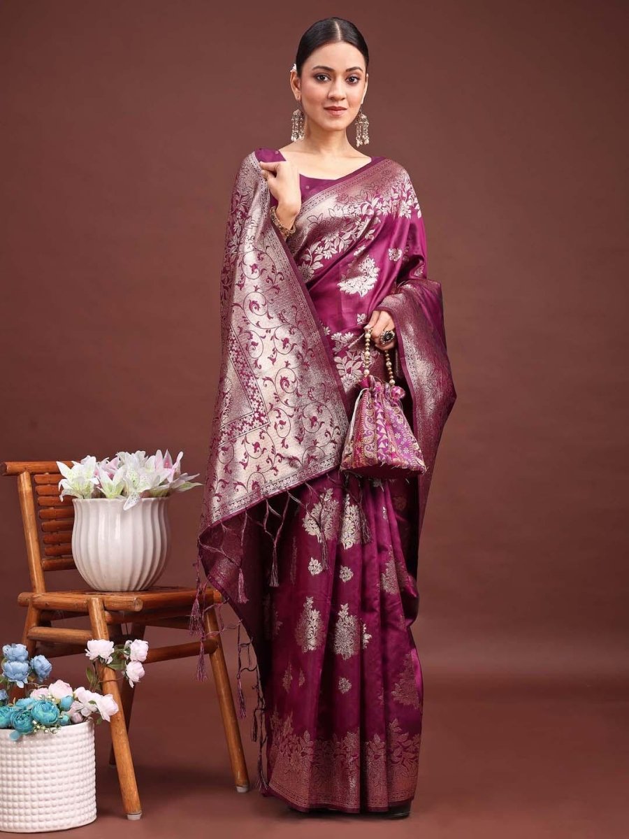 Purple Banarasi Silk Brocade Saree | EZB SI04 ASSIL1002 - EZBER