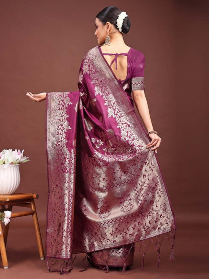 Purple Banarasi Silk Brocade Saree | EZB SI04 ASSIL1002 - EZBER