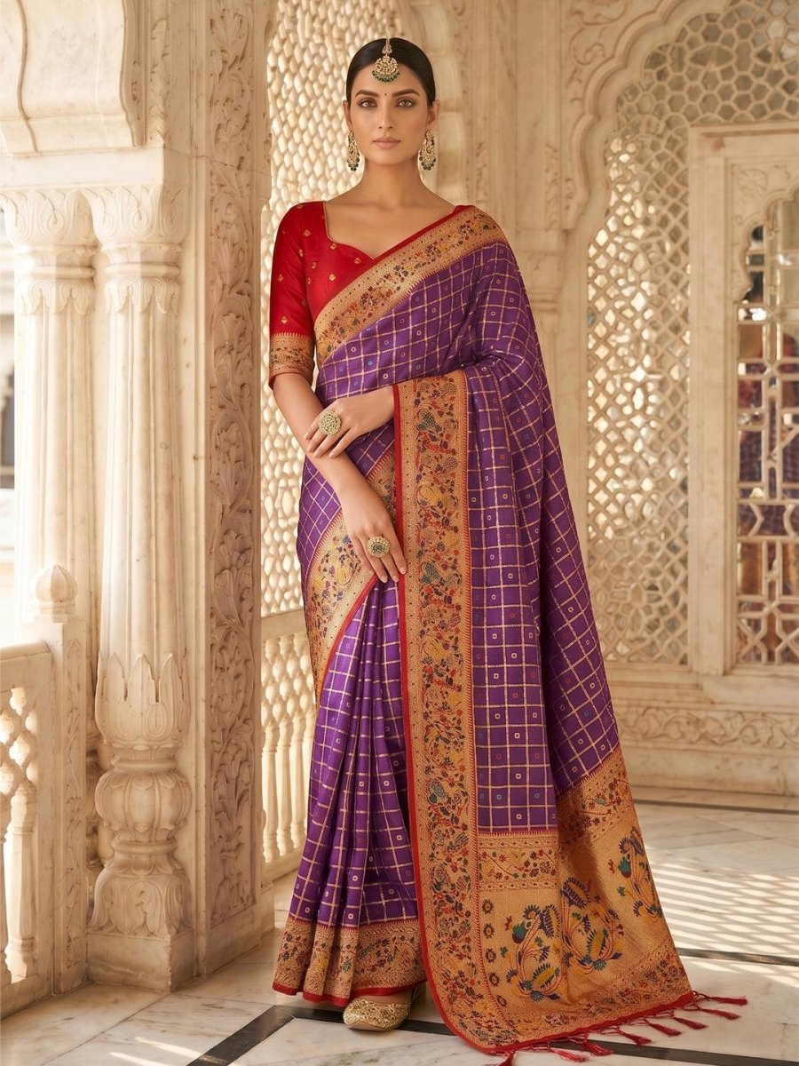 Purple Banarasi Silk Contrast Pallu Saree | EZB SI04 SUKLN1001 - EZBER