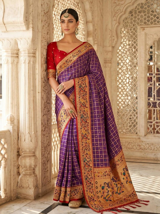 Purple Banarasi Silk Contrast Pallu Saree | EZB SI04 SUKLN1001 - EZBER