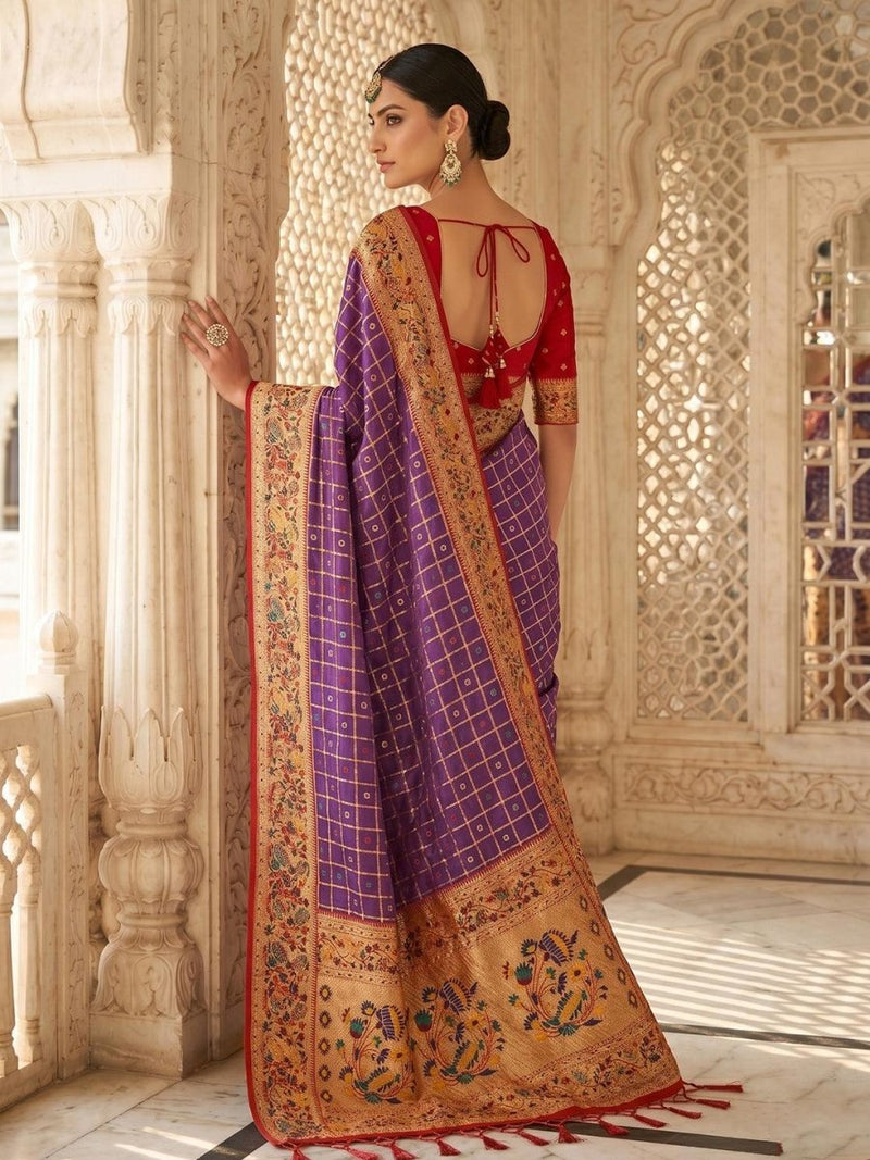 Purple Banarasi Silk Contrast Pallu Saree | EZB SI04 SUKLN1001 - EZBER