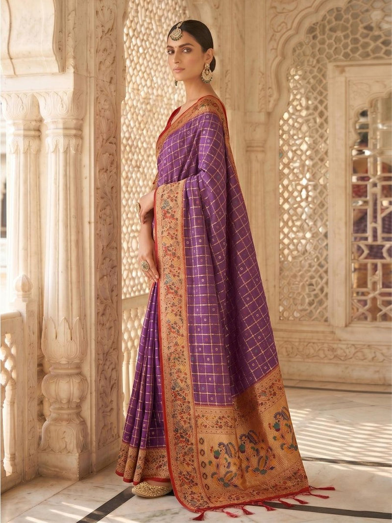 Purple Banarasi Silk Contrast Pallu Saree | EZB SI04 SUKLN1001 - EZBER