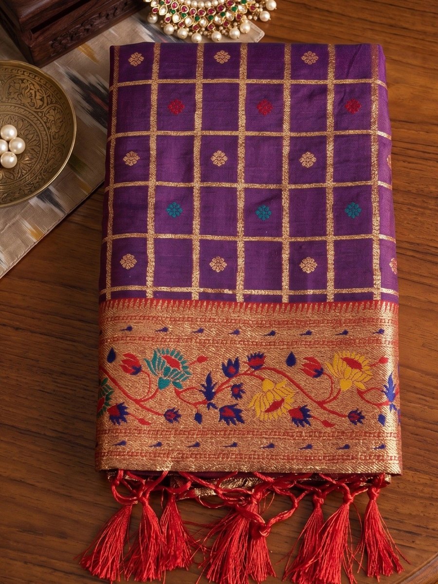 Purple Banarasi Silk Contrast Pallu Saree | EZB SI04 SUKLN1001 - EZBER