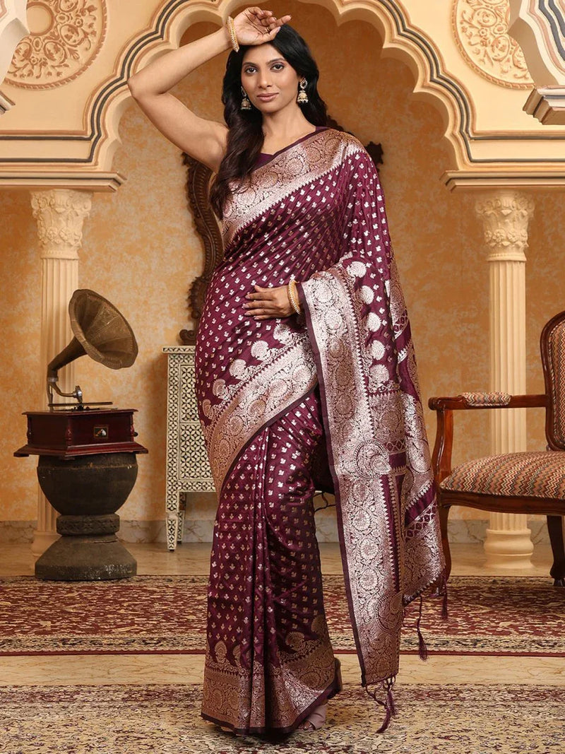 Purple Banarasi Silk Saree With Blouse Piece - EZBER