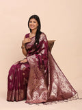Purple Banarasi silk Saree With Blouse Piece - EZBER