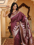 Purple Banarasi Silk Saree With Blouse Piece - EZBER