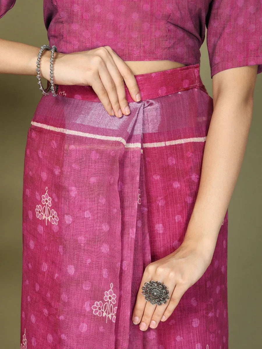 Purple Cotton Saree With Blouse Piece - EZBER